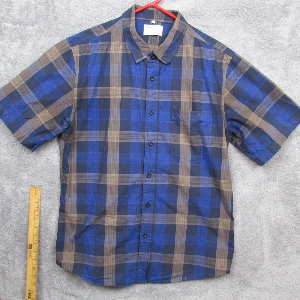 Nutexrol‎ Shirt Mens Large Blue Plaid Short Sleeve Button Front Casual Top